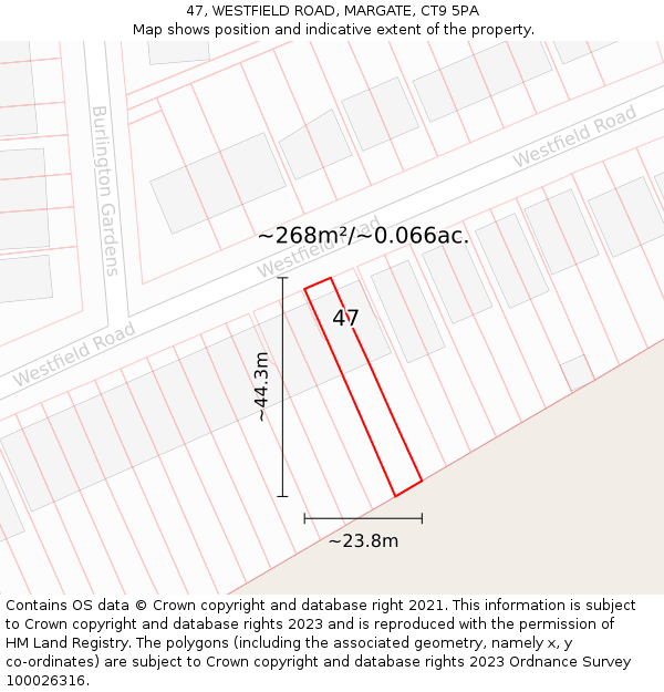 47, WESTFIELD ROAD, MARGATE, CT9 5PA: Plot and title map