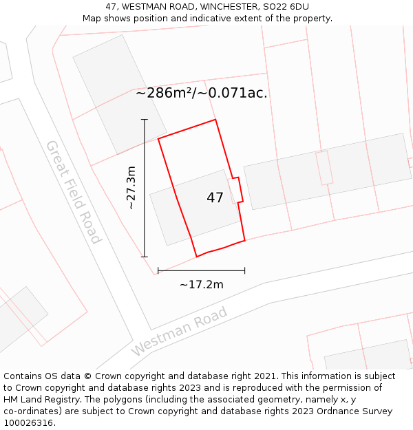 47, WESTMAN ROAD, WINCHESTER, SO22 6DU: Plot and title map