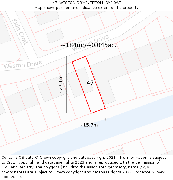 47, WESTON DRIVE, TIPTON, DY4 0AE: Plot and title map