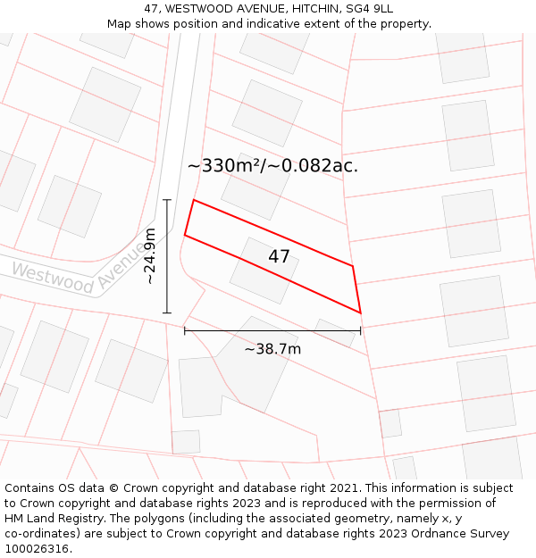 47, WESTWOOD AVENUE, HITCHIN, SG4 9LL: Plot and title map