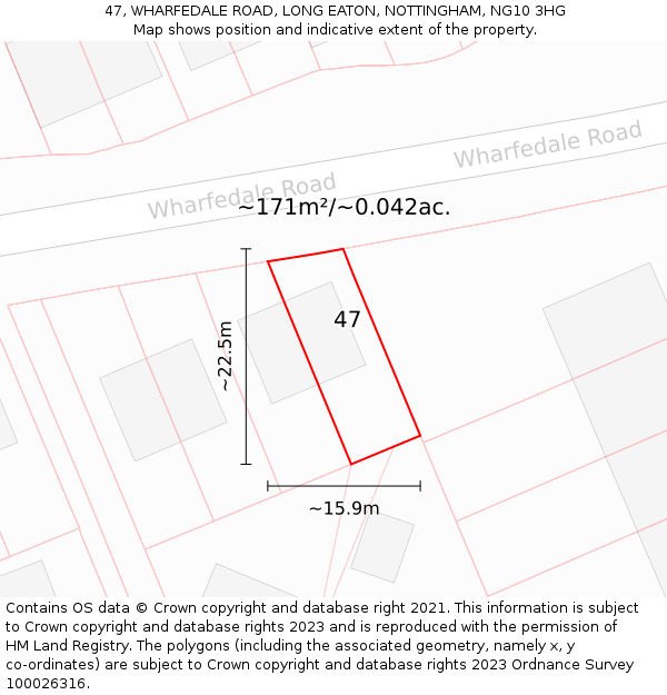 47, WHARFEDALE ROAD, LONG EATON, NOTTINGHAM, NG10 3HG: Plot and title map