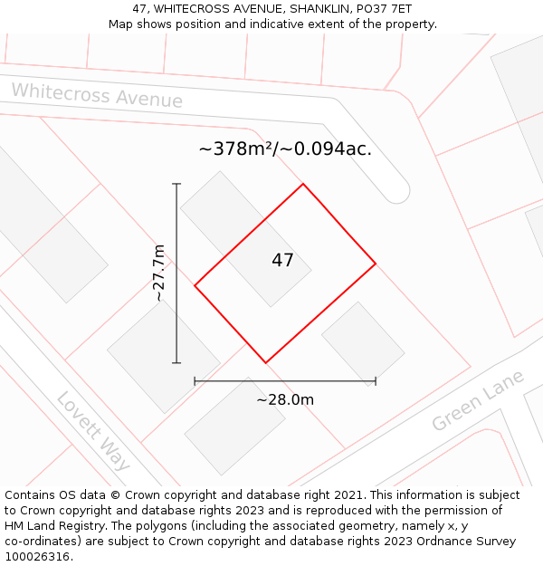 47, WHITECROSS AVENUE, SHANKLIN, PO37 7ET: Plot and title map