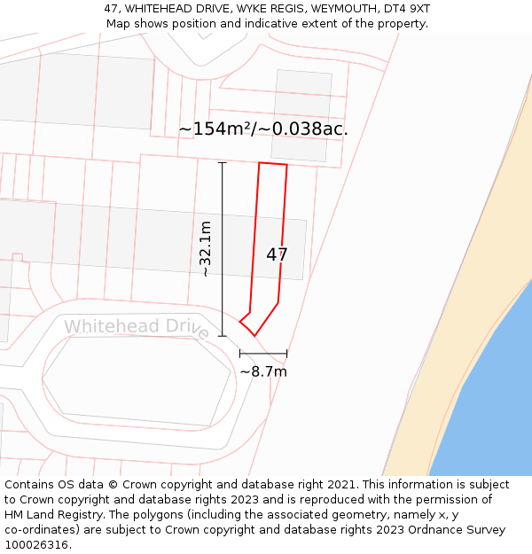 47, WHITEHEAD DRIVE, WYKE REGIS, WEYMOUTH, DT4 9XT: Plot and title map