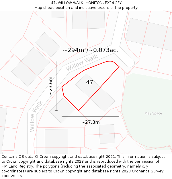 47, WILLOW WALK, HONITON, EX14 2FY: Plot and title map