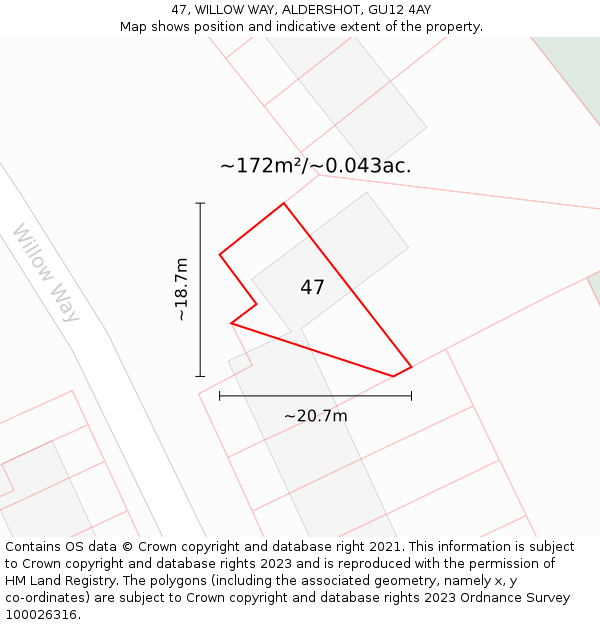 47, WILLOW WAY, ALDERSHOT, GU12 4AY: Plot and title map