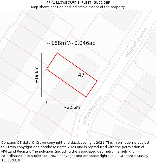 47, WILLOWBOURNE, FLEET, GU51 5BP: Plot and title map