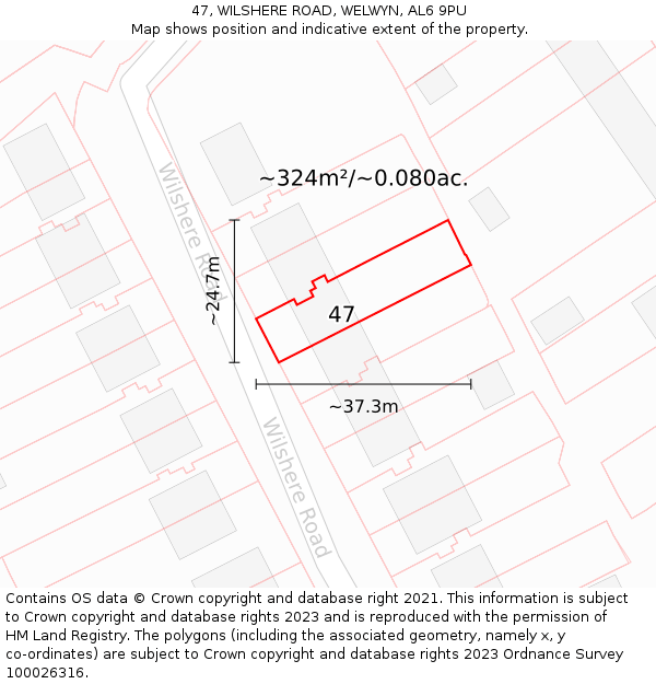 47, WILSHERE ROAD, WELWYN, AL6 9PU: Plot and title map