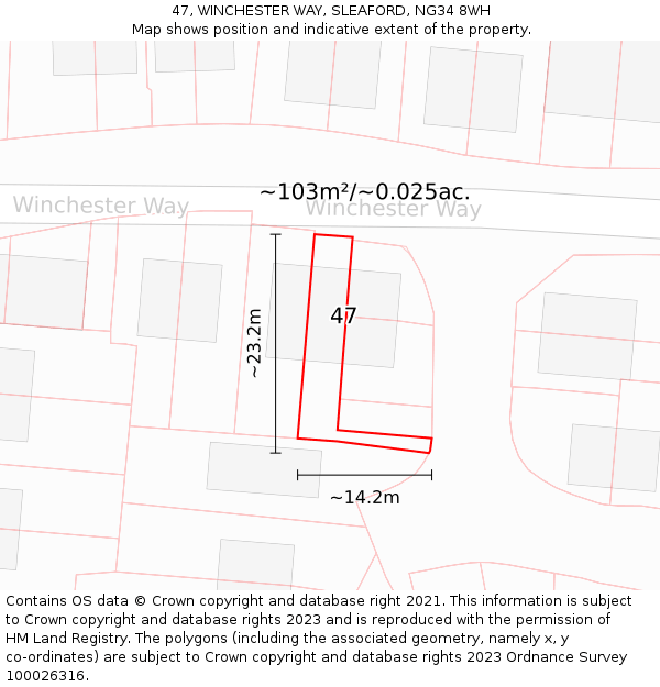 47, WINCHESTER WAY, SLEAFORD, NG34 8WH: Plot and title map