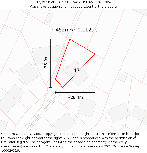 47, WINDMILL AVENUE, WOKINGHAM, RG41 3XA: Plot and title map