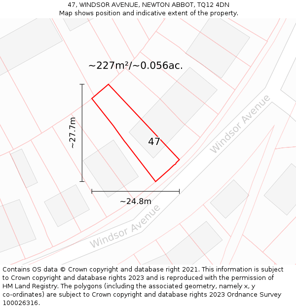 47, WINDSOR AVENUE, NEWTON ABBOT, TQ12 4DN: Plot and title map