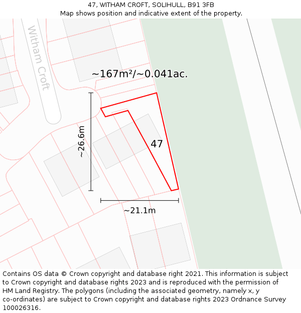 47, WITHAM CROFT, SOLIHULL, B91 3FB: Plot and title map