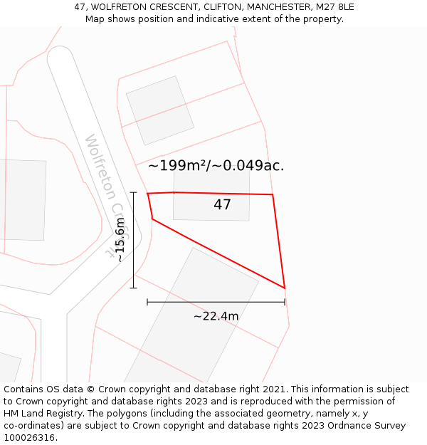 47, WOLFRETON CRESCENT, CLIFTON, MANCHESTER, M27 8LE: Plot and title map