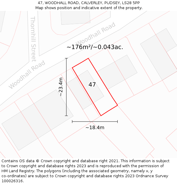 47, WOODHALL ROAD, CALVERLEY, PUDSEY, LS28 5PP: Plot and title map