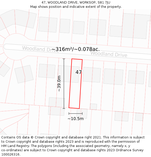 47, WOODLAND DRIVE, WORKSOP, S81 7JU: Plot and title map