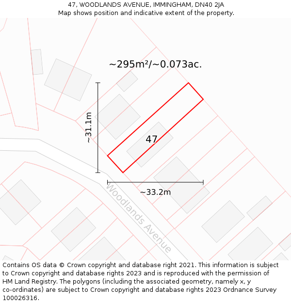 47, WOODLANDS AVENUE, IMMINGHAM, DN40 2JA: Plot and title map