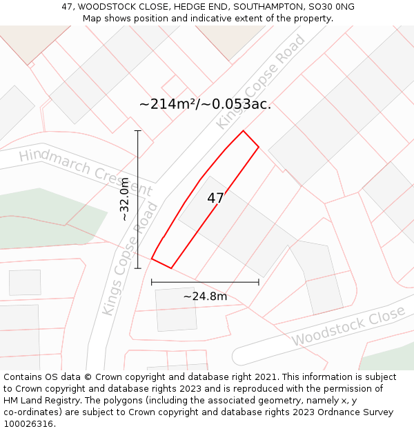 47, WOODSTOCK CLOSE, HEDGE END, SOUTHAMPTON, SO30 0NG: Plot and title map