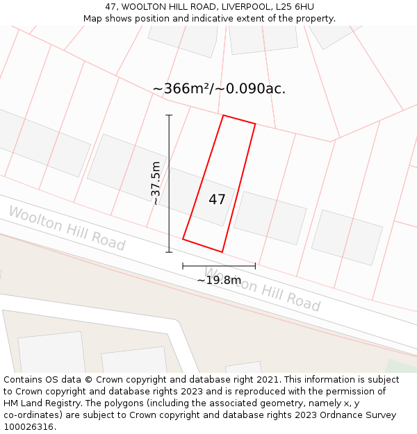 47, WOOLTON HILL ROAD, LIVERPOOL, L25 6HU: Plot and title map