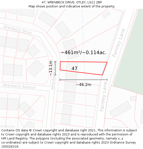 47, WRENBECK DRIVE, OTLEY, LS21 2BP: Plot and title map