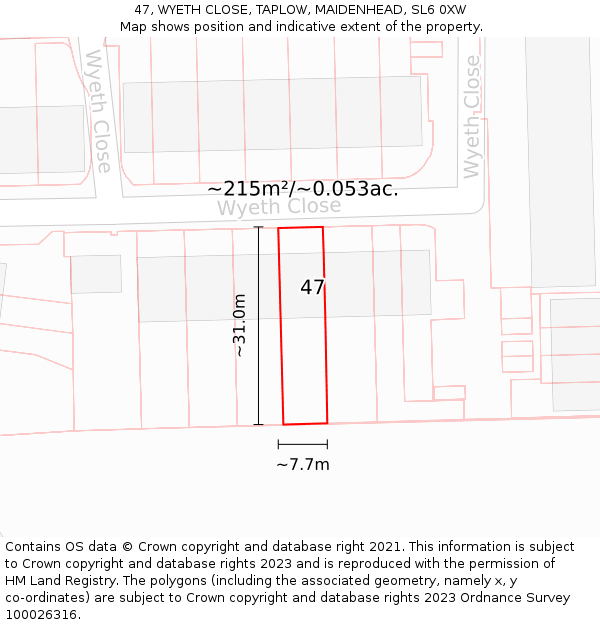 47, WYETH CLOSE, TAPLOW, MAIDENHEAD, SL6 0XW: Plot and title map