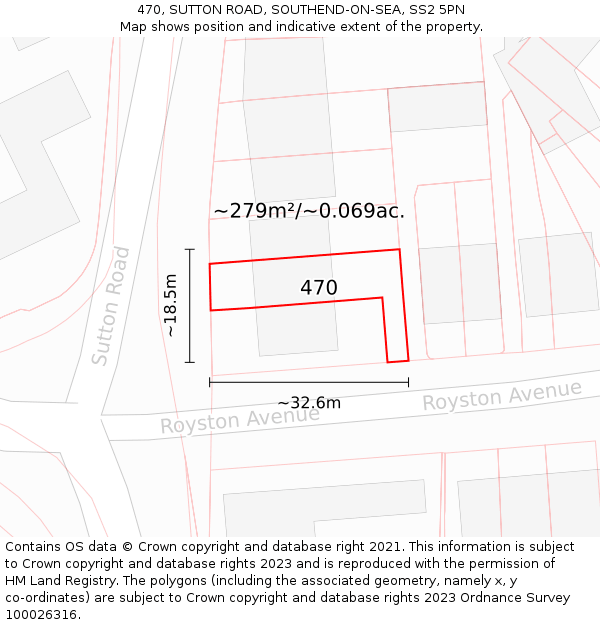 470, SUTTON ROAD, SOUTHEND-ON-SEA, SS2 5PN: Plot and title map