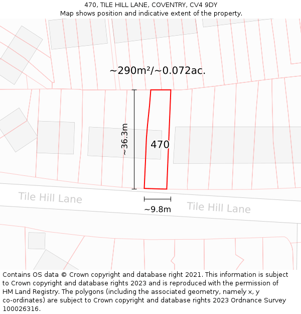 470, TILE HILL LANE, COVENTRY, CV4 9DY: Plot and title map