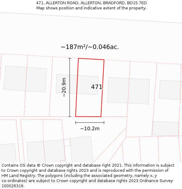 471, ALLERTON ROAD, ALLERTON, BRADFORD, BD15 7ED: Plot and title map