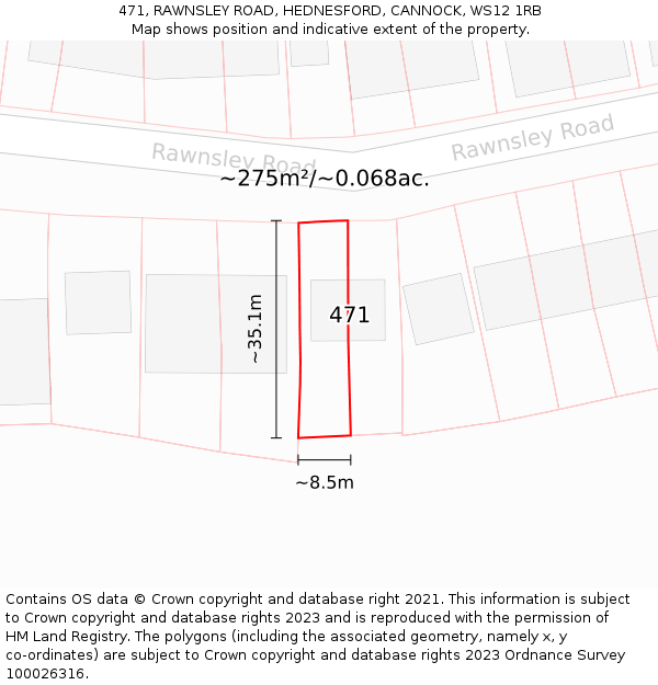 471, RAWNSLEY ROAD, HEDNESFORD, CANNOCK, WS12 1RB: Plot and title map