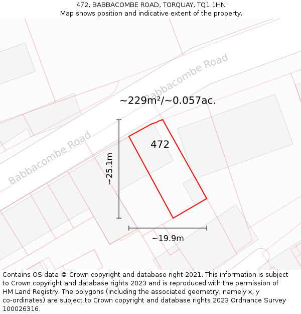 472, BABBACOMBE ROAD, TORQUAY, TQ1 1HN: Plot and title map