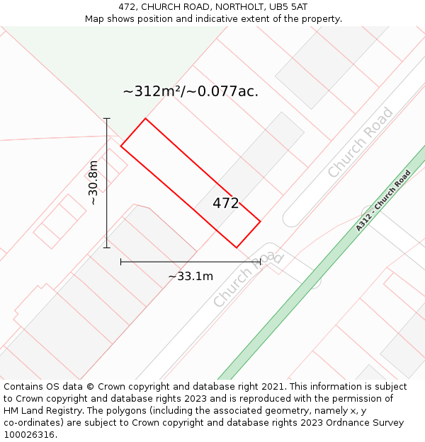 472, CHURCH ROAD, NORTHOLT, UB5 5AT: Plot and title map