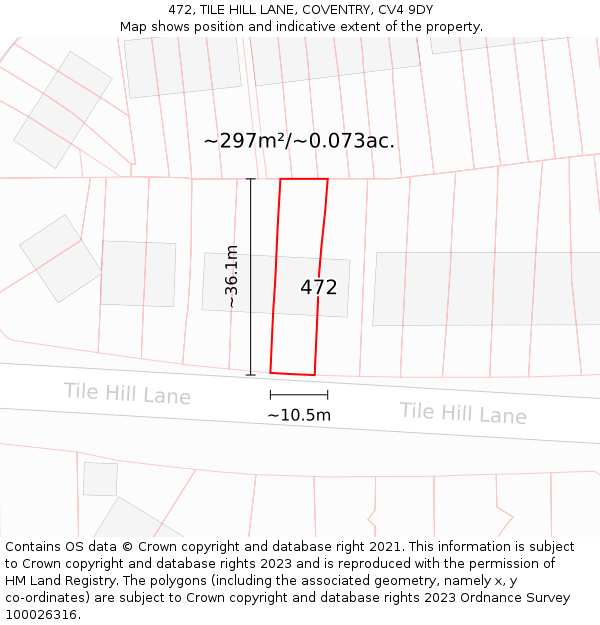 472, TILE HILL LANE, COVENTRY, CV4 9DY: Plot and title map