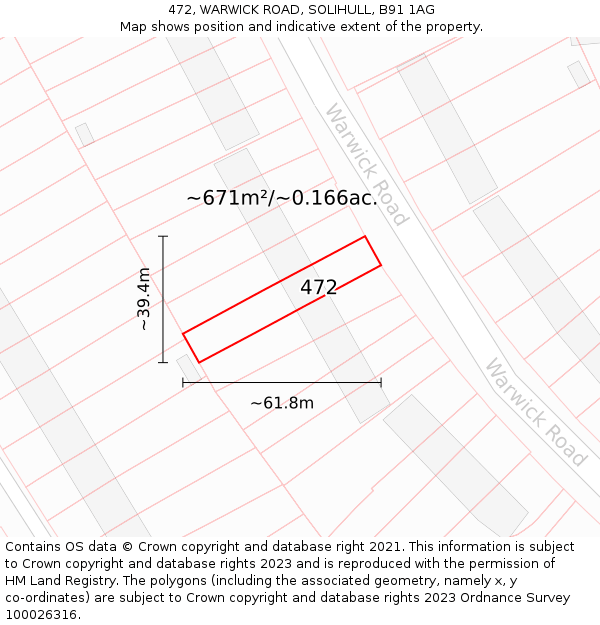 472, WARWICK ROAD, SOLIHULL, B91 1AG: Plot and title map