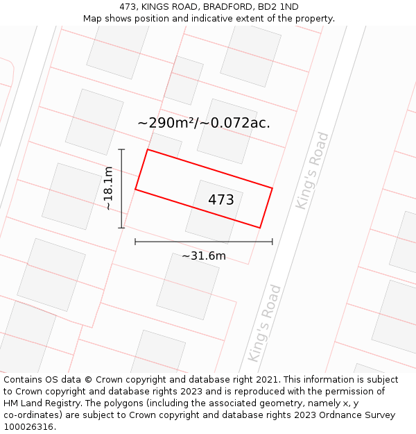 473, KINGS ROAD, BRADFORD, BD2 1ND: Plot and title map