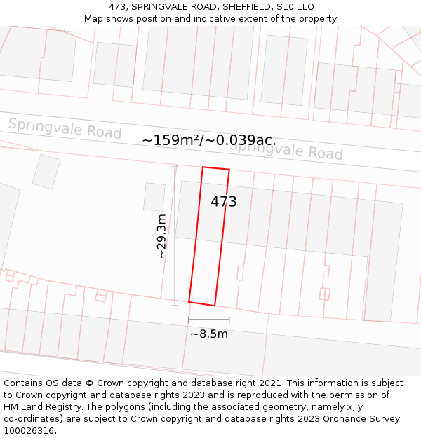 473, SPRINGVALE ROAD, SHEFFIELD, S10 1LQ: Plot and title map