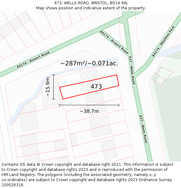 473, WELLS ROAD, BRISTOL, BS14 9AJ: Plot and title map