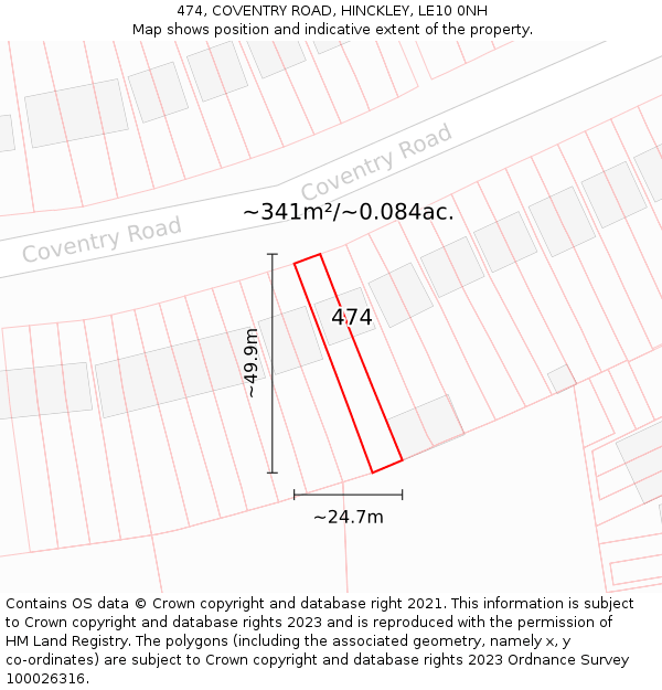 474, COVENTRY ROAD, HINCKLEY, LE10 0NH: Plot and title map