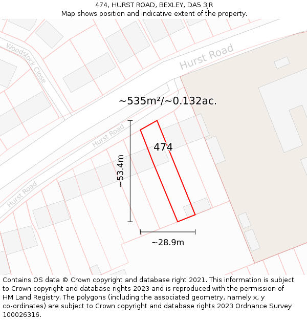 474, HURST ROAD, BEXLEY, DA5 3JR: Plot and title map