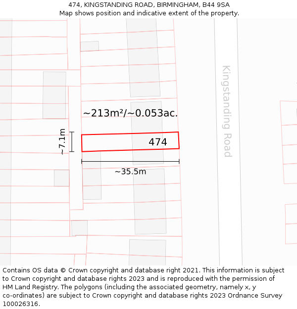 474, KINGSTANDING ROAD, BIRMINGHAM, B44 9SA: Plot and title map