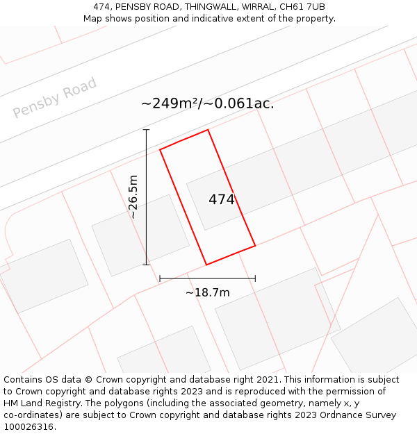 474, PENSBY ROAD, THINGWALL, WIRRAL, CH61 7UB: Plot and title map