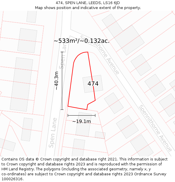 474, SPEN LANE, LEEDS, LS16 6JD: Plot and title map