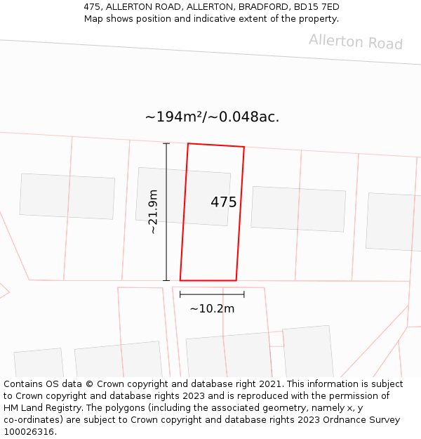 475, ALLERTON ROAD, ALLERTON, BRADFORD, BD15 7ED: Plot and title map