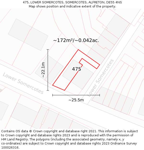 475, LOWER SOMERCOTES, SOMERCOTES, ALFRETON, DE55 4NS: Plot and title map