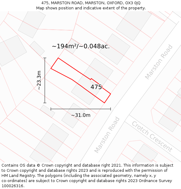 475, MARSTON ROAD, MARSTON, OXFORD, OX3 0JQ: Plot and title map