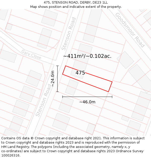 475, STENSON ROAD, DERBY, DE23 1LL: Plot and title map