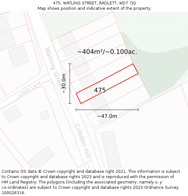 475, WATLING STREET, RADLETT, WD7 7JG: Plot and title map