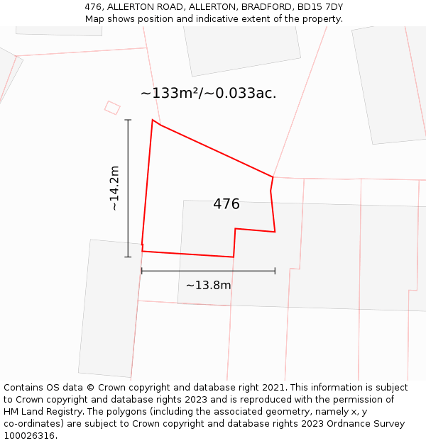 476, ALLERTON ROAD, ALLERTON, BRADFORD, BD15 7DY: Plot and title map