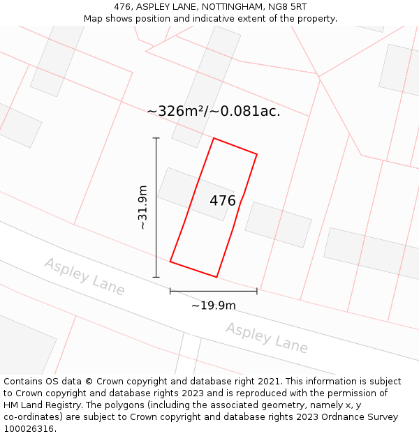 476, ASPLEY LANE, NOTTINGHAM, NG8 5RT: Plot and title map