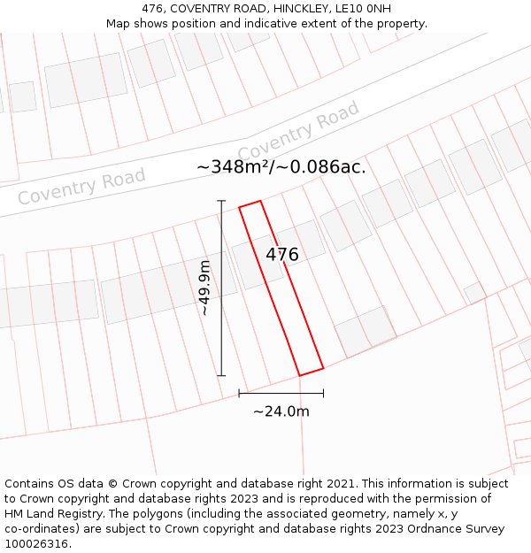 476, COVENTRY ROAD, HINCKLEY, LE10 0NH: Plot and title map