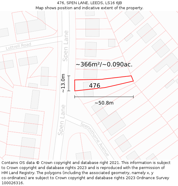 476, SPEN LANE, LEEDS, LS16 6JB: Plot and title map