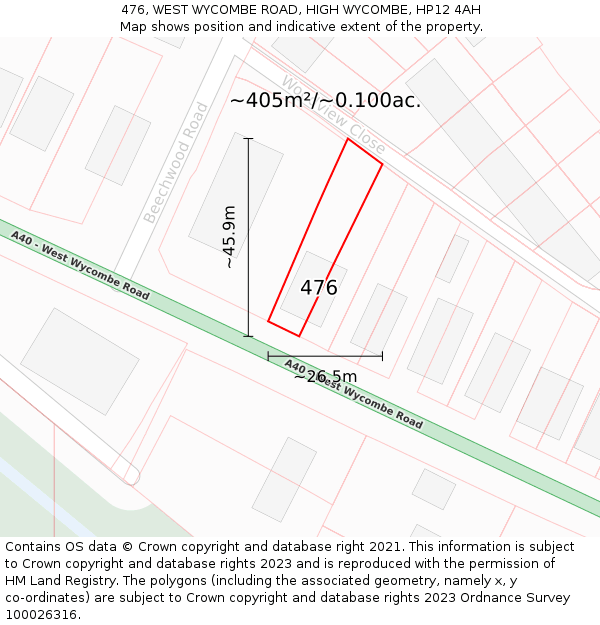 476, WEST WYCOMBE ROAD, HIGH WYCOMBE, HP12 4AH: Plot and title map