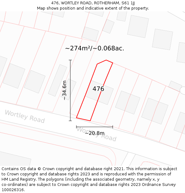 476, WORTLEY ROAD, ROTHERHAM, S61 1JJ: Plot and title map